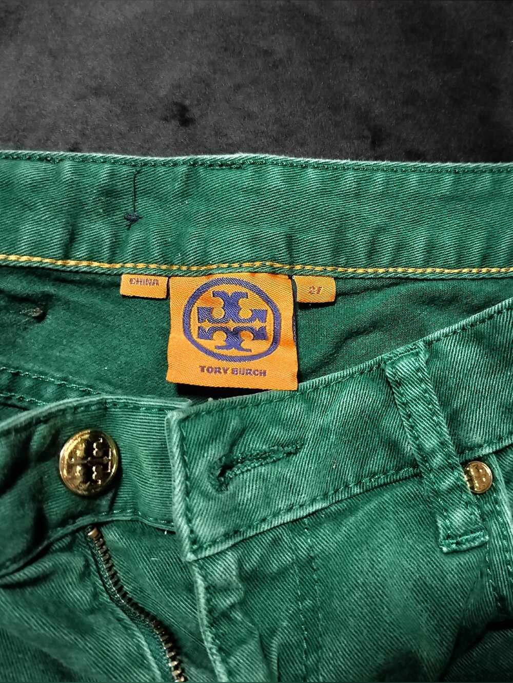 Tory Burch Ivy Super Skinny Denim Stretch Jeans Emerald Green Size 27 - Picture 7 of 8